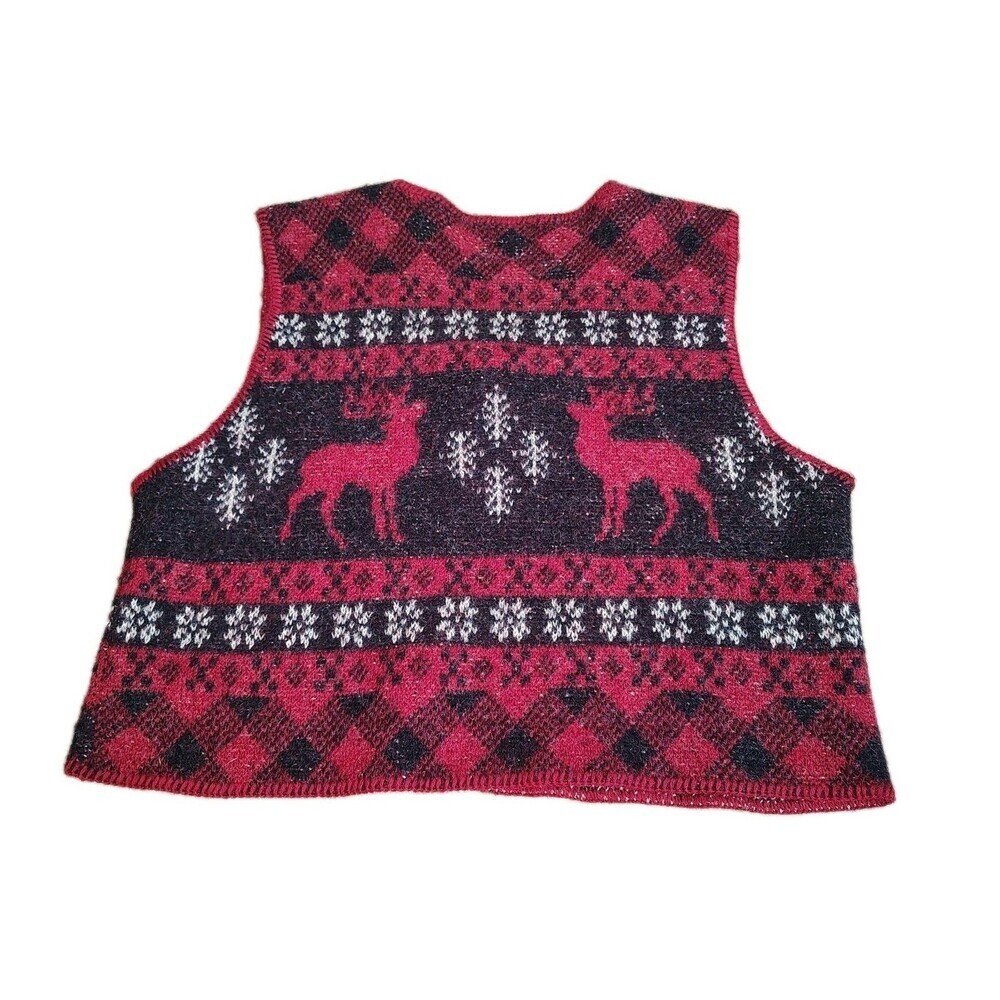 Coldwater Creek Wool Vest Size XL Cabincore Lodge Rustic Cozy Deer Fair Isle - Picture 2 of 7
